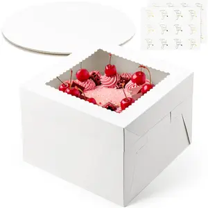 2 Pack Cake Boxes, 10 x 10 x 8 Inches Tall Cake Boxes with Cake Boards, Disposable Cake Containers with  and Window for Wedding, Birthday, Party