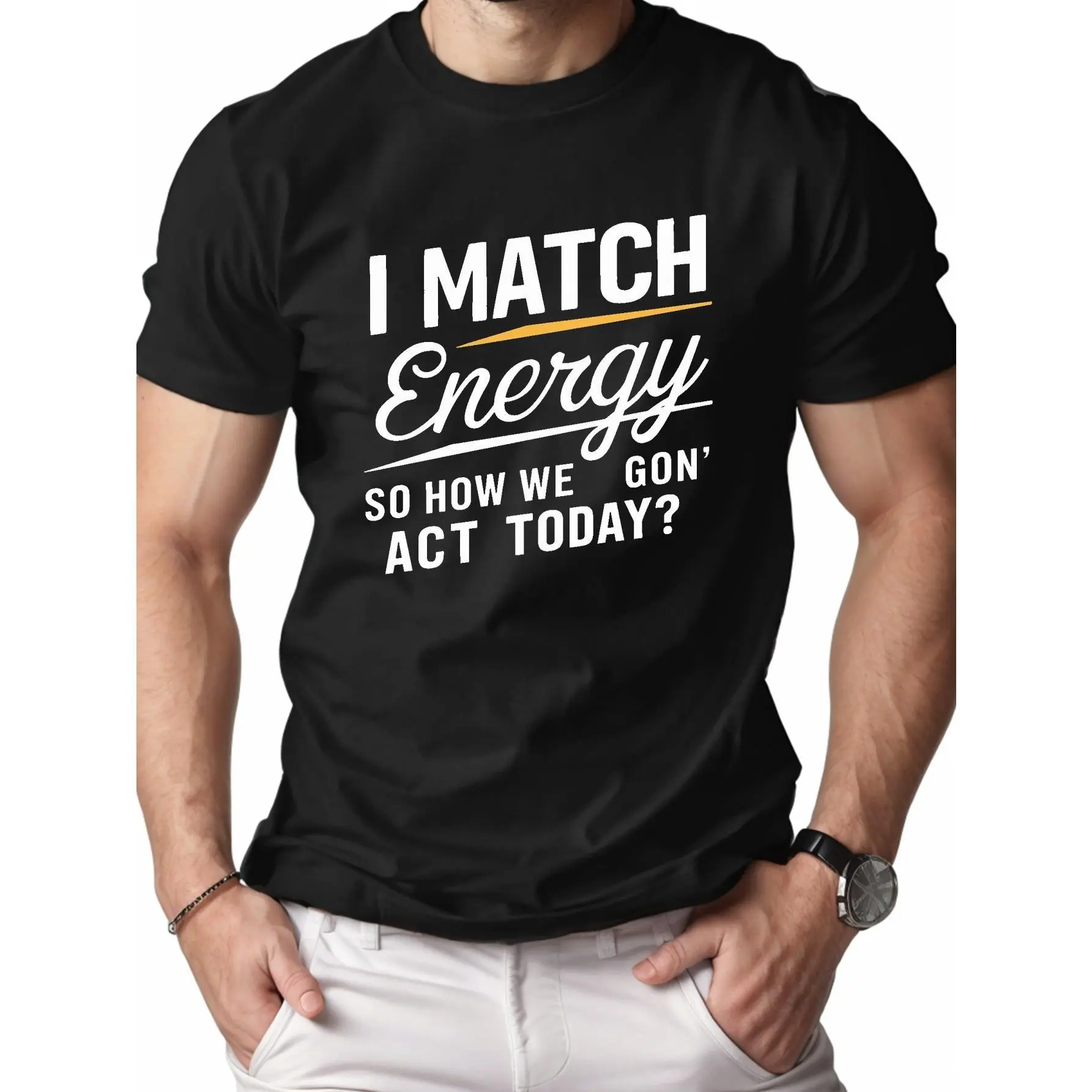 I MATCH Energy Cotton Men's T-Shirt Comfort Edition, 1 Piece,  Cotton T-Shirt Casual Round Neck graphic tees men gifts graphic tee dark humor graphic tees men's graphic tees white shirt cropped shirt men Streetwear Sleeve Crochet Fabric