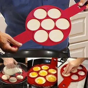 Silicone Non-Stick Pancake Cake Mold, 4-Well Round Cooking Tool, Easy Baking Frying, Kitchen Essential, Mini Pancake Maker