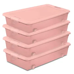 Sterilite 56 Qt Wheeled Under Bed Storage Container Plastic Bin, Blush, 4 Pack