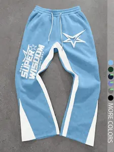 Unisex Street Style Letter, Star & Patchwork Print Athletic Pants, Fitted Moderate Fabric, All Seasons Wear, Perfect for Y2K Fashion & Casual, Streetwear, Bottoms, Runner Pants, Athletic Trousers