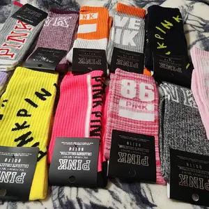 vs pink crew socks lot of 5 pairs new Winter Winter Polyester Cotton Polka Dot Striped Floral