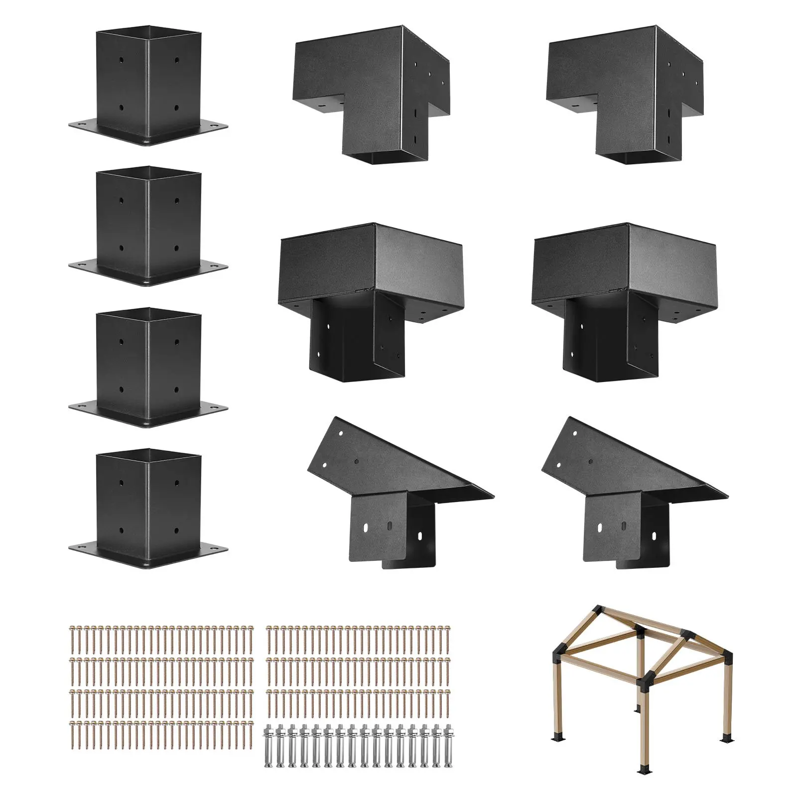 【DealsForYouDays】VEVOR Pergola Kit, 4x4 Inch Pointed-Roof Pergola Brackets for 3.5x3.5 In Lumbers in Actual Size, 3-Way / 4-Way Gazebo Bracket with Post Bases & Ridge Brackets for Outdoor Pergolas Gazebo Shed, 14 Pcs