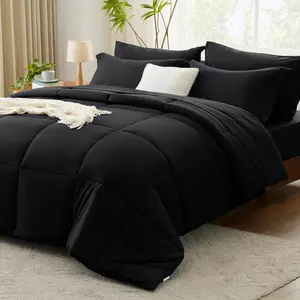 Black Full Size Comforter Sets - 7 Count Bed in a Bag Set with Flat Sheets, Fitted Sheet, Pillowcases & Shams for  Seasons