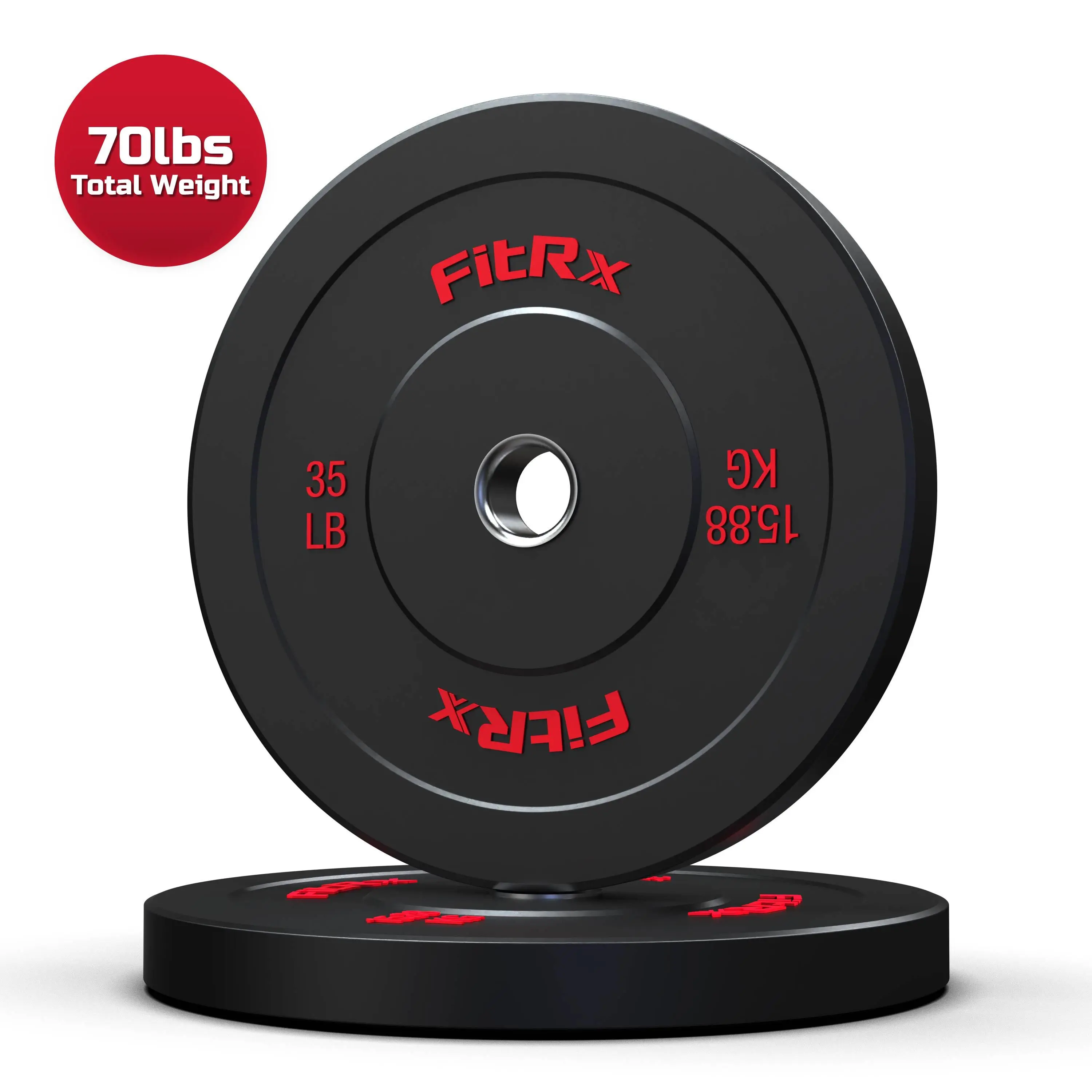 FitRx 35lb Bumper Plates – Olympic Weight Plates for Home Gym, Pair