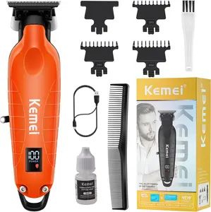 【Recommended by jamtho86】KEMEI 2293 Professional Hair/Beard Trimmer for Men Zero Gapped Hair Clippers for Barber with T Blade, Cordless Rechargeable, Orange