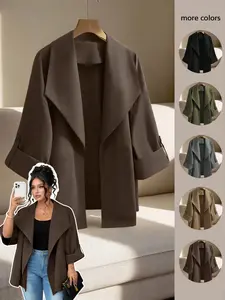 Plus Size Women's Oversized Lapel Shoulder Lantern Sleeve Coat Jackets, Spring Fall Commute Casual Date Wear, Conceals Fat Looks, Lazy High-End Aesthetic Style