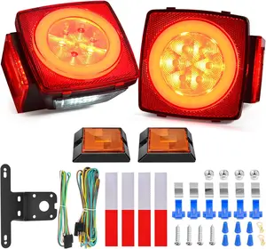 Nilight 2PCS Square LED Trailer Lights Kit with Halo Glow, Full Function LED Chips, Submersible Stop Signal Stop Turn Tail Side Marker Clearance License Light for 12V Trailer, Boat (TL-41)