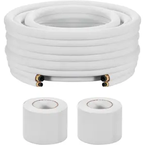 VEVOR 50ft Mini Split Line Set, 1/4 1/2 OD AC Copper Tubing Pipe, 3/8 White PE Thickened Insulated Coil with Flared Nuts, Rich Fittings, for Mini Split Air Conditioner HVAC or Heat Pump SystemVEVOR Super Brand Day