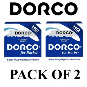 200 DORCO BLUE Single Edge Half Pre cut Pre snipped Shaving Razor Blades For Professional Barbers for beard lineup hair design nape neck cleaning 2X100