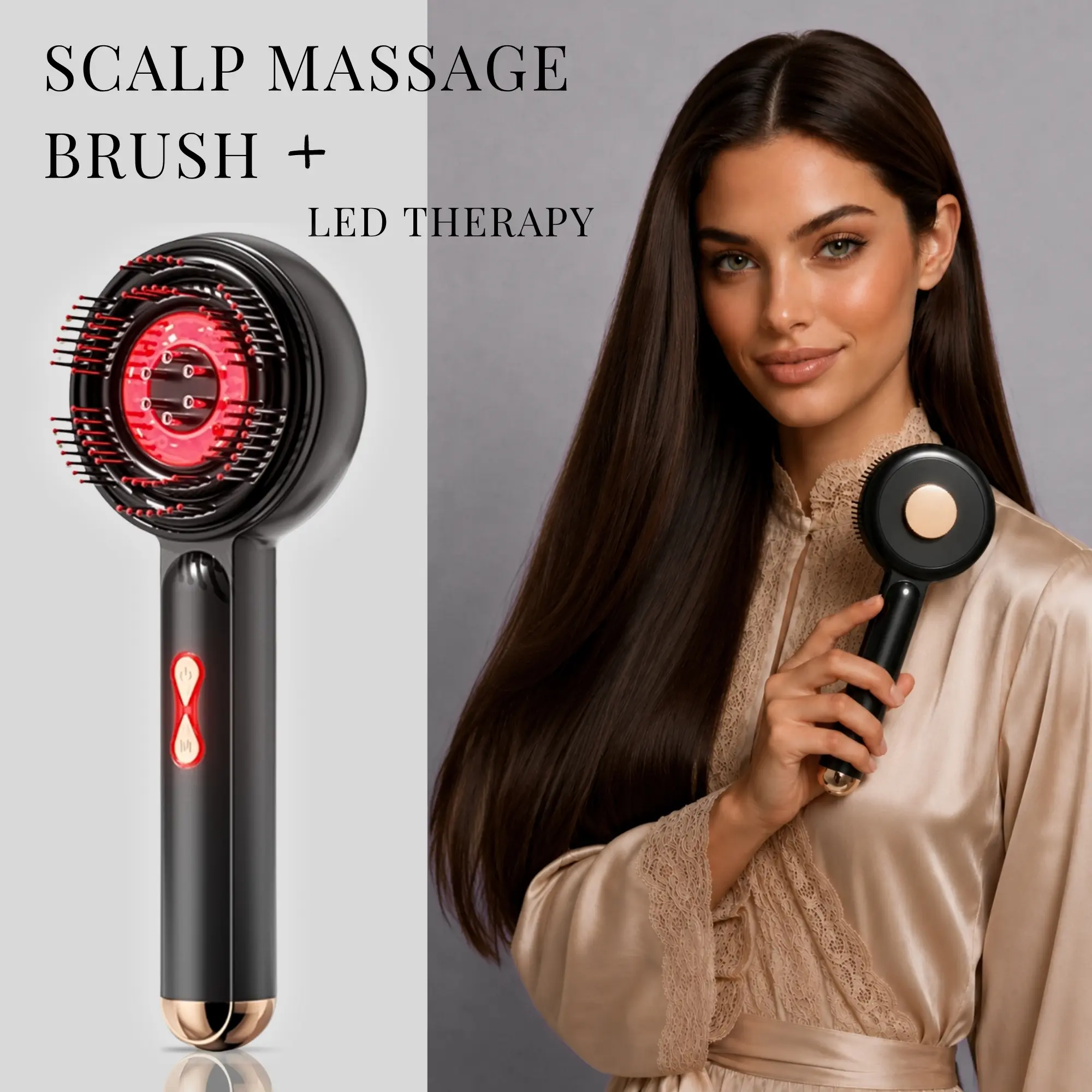 3-Color LED Hair Growth Scalp Massager Hair Brush – Oil Applicator Brush with Dual Massage Modes & Soft Moving Bristles