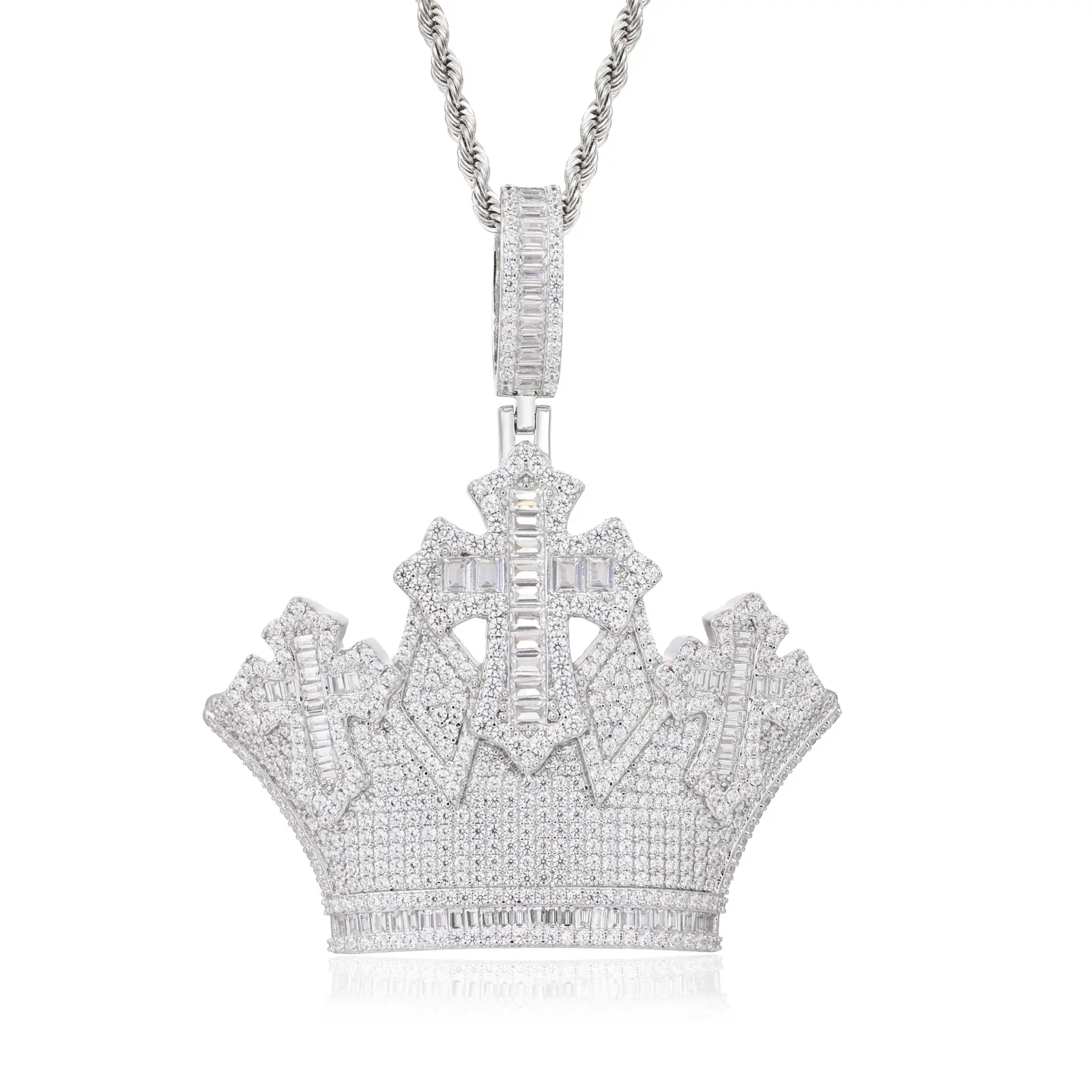 UCCIYO Vintage Crown Pendant  Lab-Created Moissanite Pendant Copper Moissanite Pendant Necklace for Women Men Hip Hop Jewelry Gift【#CMP596】