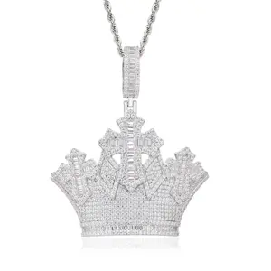 UCCIYO Vintage Crown Pendant  Lab-Created Moissanite Pendant Copper Moissanite Pendant Necklace for Women Men Hip Hop Jewelry Gift【#CMP596】