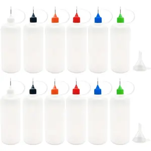 12 Pcs Precision Tip Applicator Bottles 120ml/4 Ounce Needle Tip Bottles with 2 Funnels for Paper Quilling DIY Craft Multicolor Lids