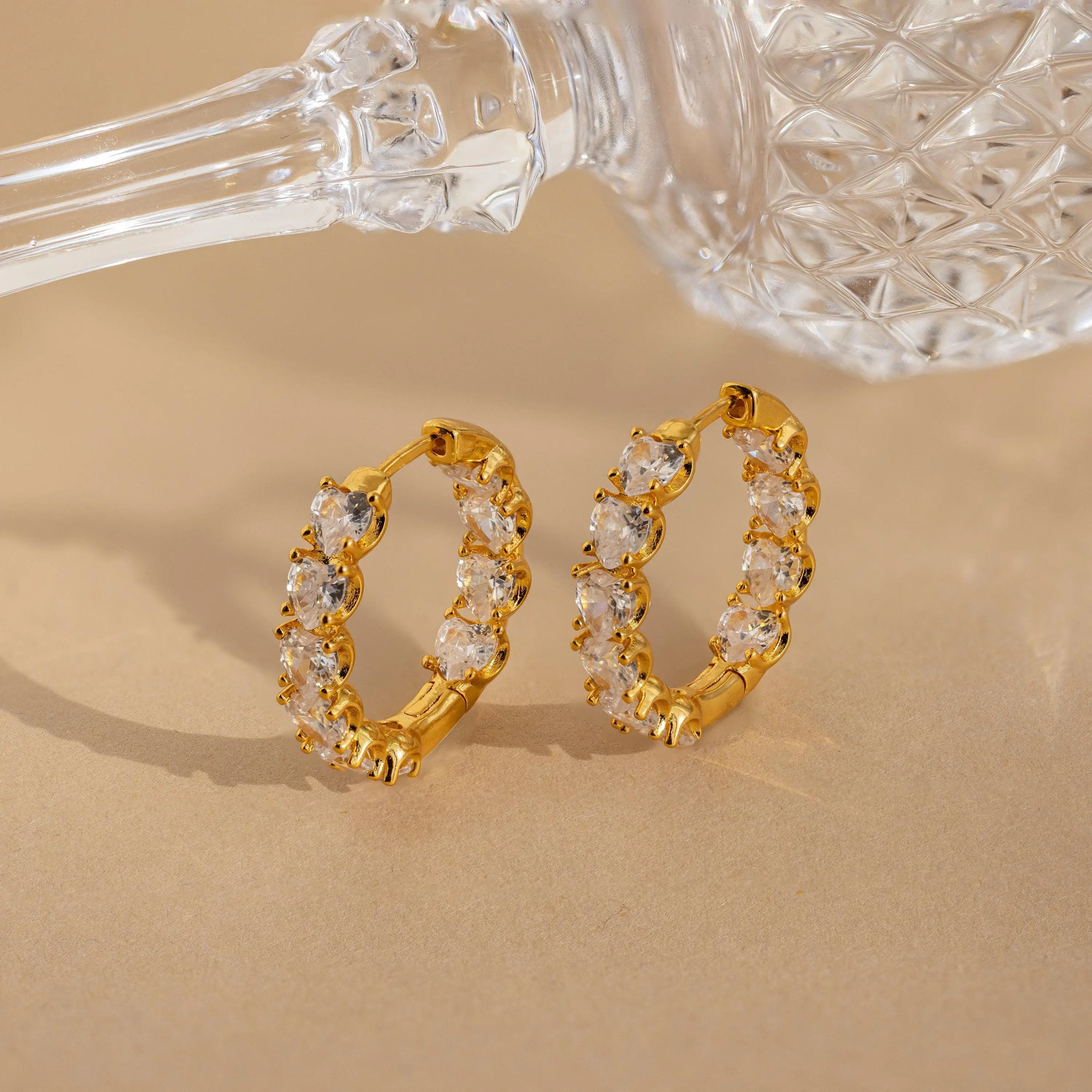 Inside Out Heart Diamond Hoops by Caitlyn Minimalist - Beaded Crystal Heart Hoop Earrings - Statement Jewelry - Girlfriend Gift