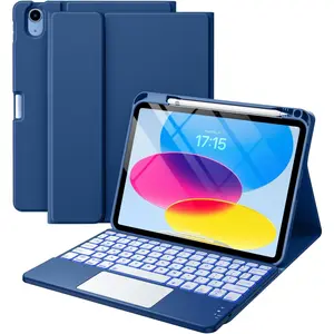 Compatible for iPad 11th 10th Generation Case with Keyboard, Folio Cover with Pencil Holder, Multi-Touch Trackpad, 7 Color Backlit, Detachable Keyboard for iPad (A16) 11th/10th Gen (iPad not included)