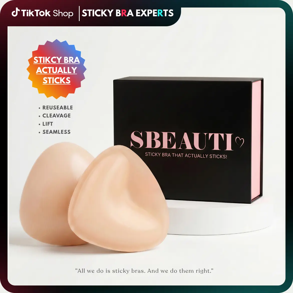 SBEAUTI *1 Lift Sticky Bra- Double-side Sticky Inserts with Padding, Sweat proof glue and Ligher fabric, Push Up Sticky Bra for plunging neckline Bikinis