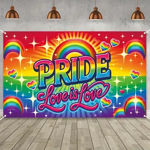 Pride Love Is Love Rainbow Flag Banner, Vibrant Decor with Stars Hearts Rainbows, Indoor Outdoor Use, Perfect for Pride Month Celebrations