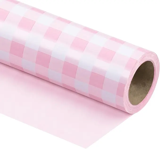 WRAPAHOLIC Reversible Plaid Wrapping Paper Roll  Classic Blue, Pink, Red, Green, Yellow and Orange Plaid Gift Wrap Paper, Minimal Checkered Design for Birthday, Wedding, Baby Shower, Holiday, Party Celebration,17 Inch x 33 Feet