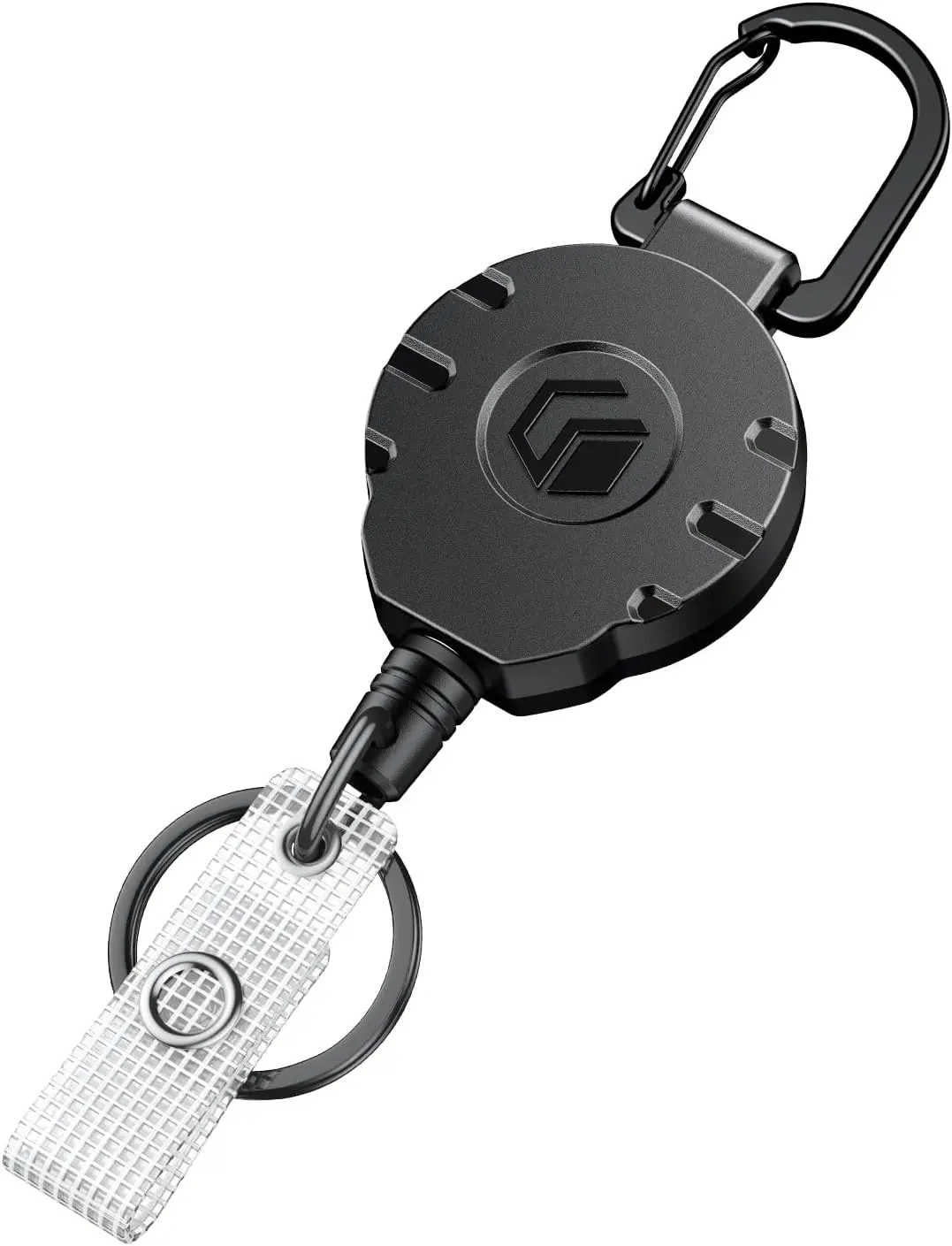 Durable Retractable ID Badge Reel with Carabiner Clip - ABS, Stainless Steel Spring, 7 Braided Steel Strands Wire Rope (31.5in), 8oz Load Capacity, Sturdy Lightweight Tactical Design for Everyday Keys & Badges