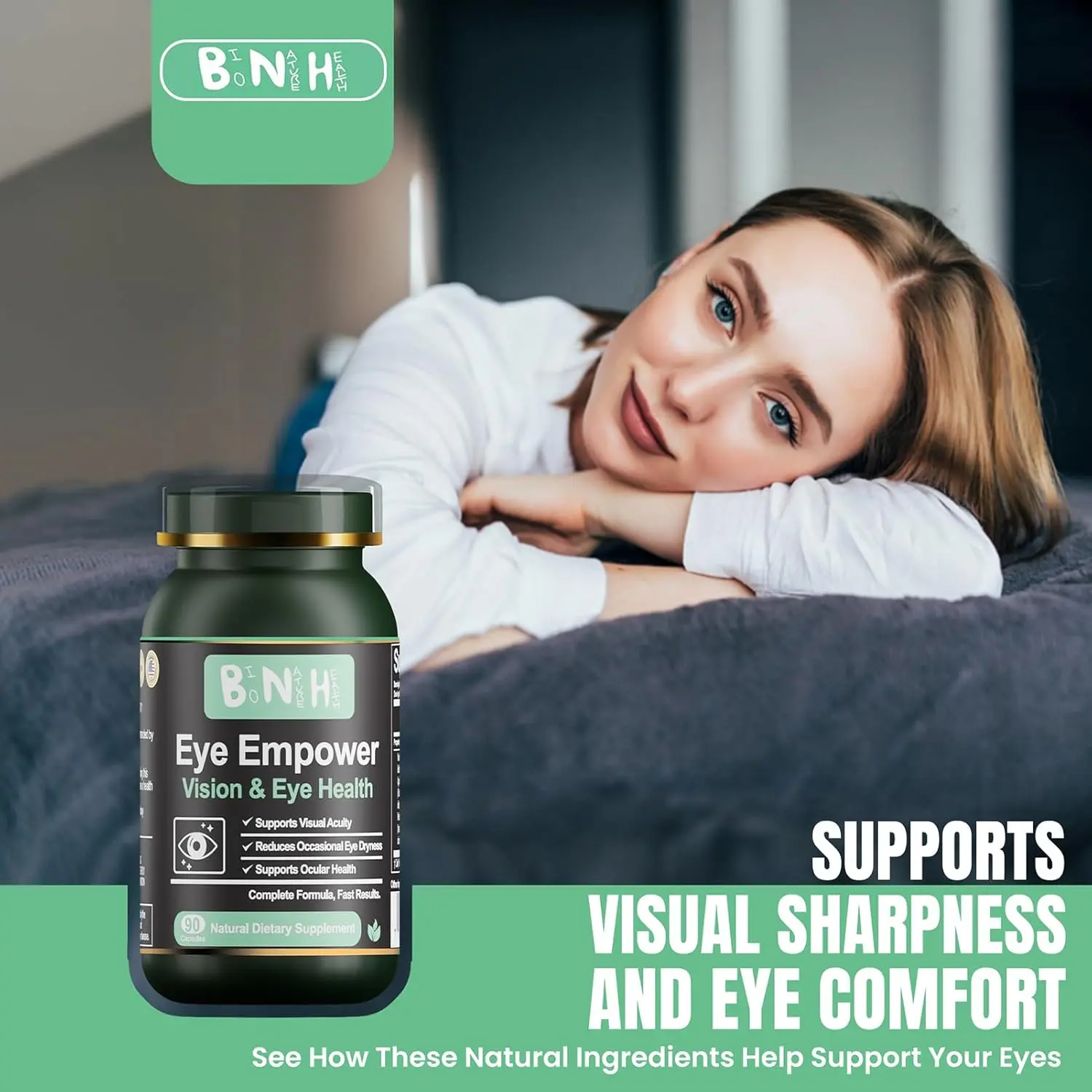 BNH Eye Empower-Dry, Blue Light, Floaters - Blue Light Protection -- Blurred Vision -- Protects Dry, Irritated, Itchy Eyes -- Puffiness -- Fatigue and Other Eye Issues! 90 Capsules Made in the USA Eye Health Products Daily