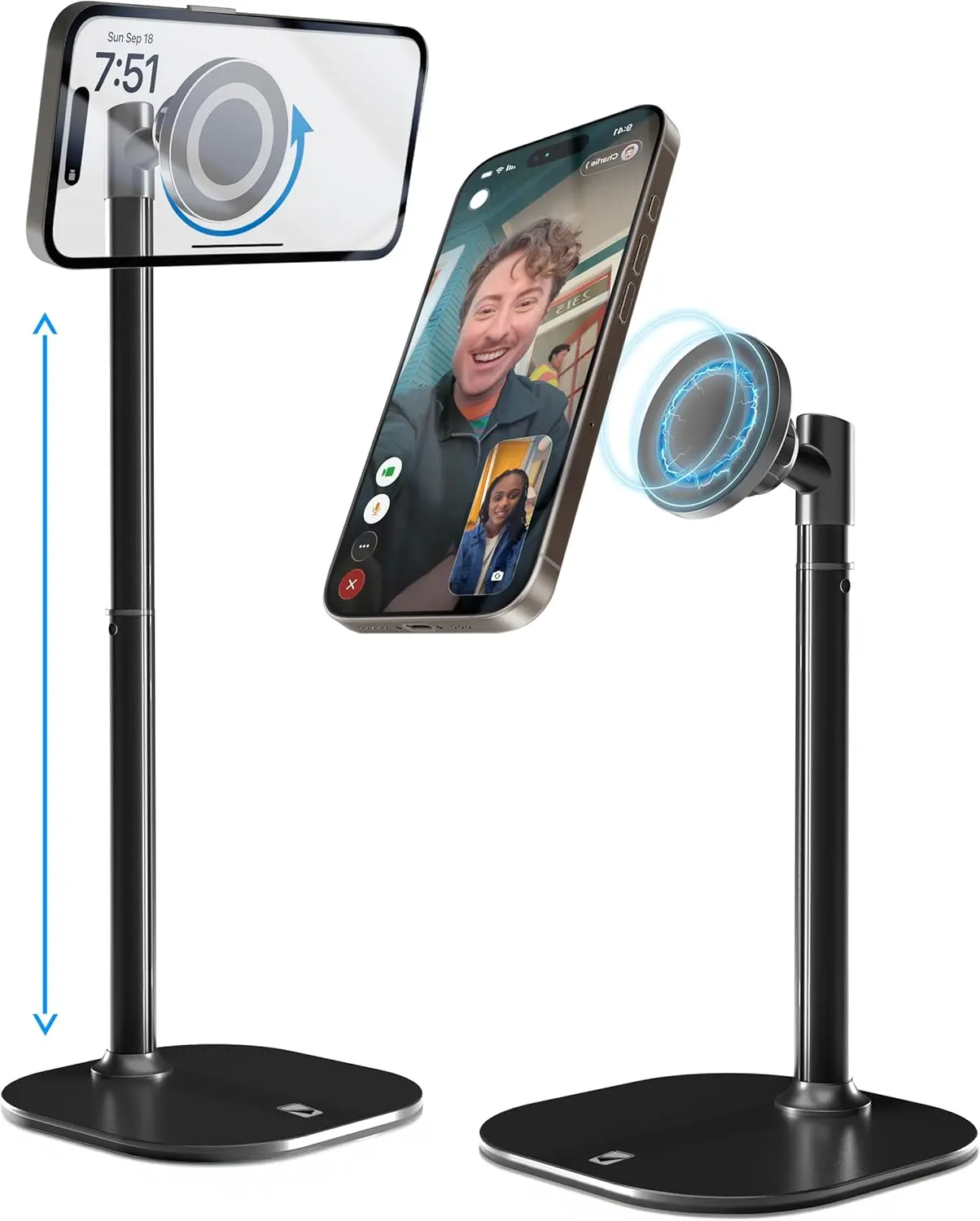 MagStand Adjustable Magnetic Metal Alloy Desk Cellphone Stand - MagSafe-Compatible Eco-Friendly Mobile Accessory for Content Creation, Cooking Tutorials, iPhone 17 Pro Max, 16, 15, 14 Pro Max, 13, 12 (Black)