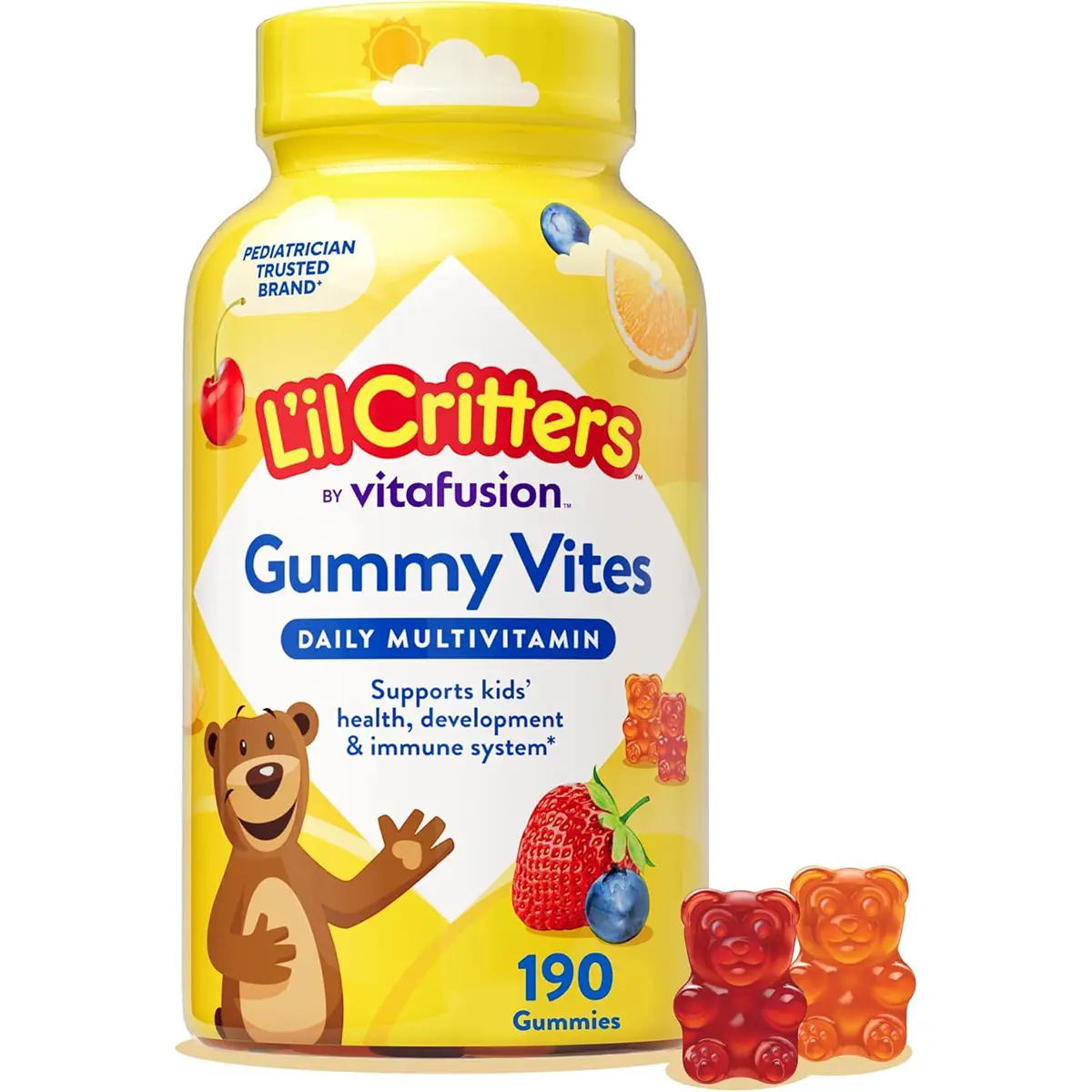 Gummy Vites Daily Kids Multivitamins Assorted Fruit Flavors for Ages 2+ Toddlers & Kids, Gummy Vitamin with Vitamin C and D, 95-190 Day Supply, 190 Gummies