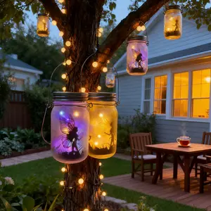 Solar Lantern Fairy Lights, Christmas Decorations Garden Ornament Lights - Outdoor Hanging Frosted Glass Mason Jar Lights For Tree, Table, Yard, Patio, Lawn