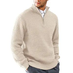 Zaitun Men's 1/4 zip pullover sweater Long-sleeved solid-color knit sweater Casual top