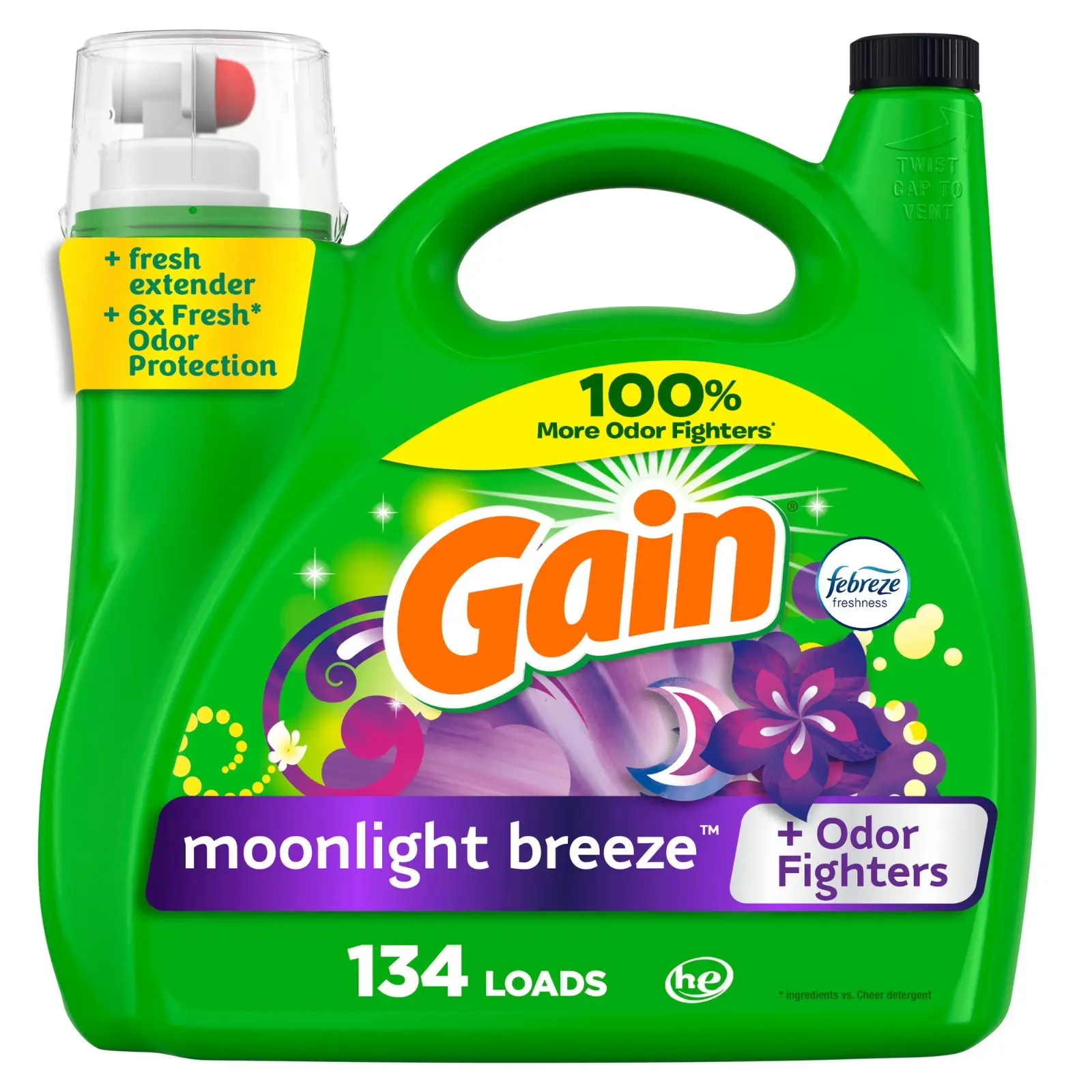 Gain Liquid Laundry Detergent, Moonlight Breeze Scent, 194 fl oz, Up to 134 Loads, HE Compatible Cleaning Cloth
