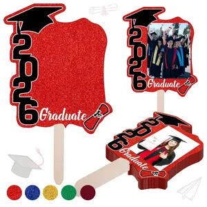 12-24 Piece Graduation Decor Folding Fans & Frame Props, 6 Inch Photo Holders, Class Photos Party Decoration Supplies, Ceremony Stage Setup