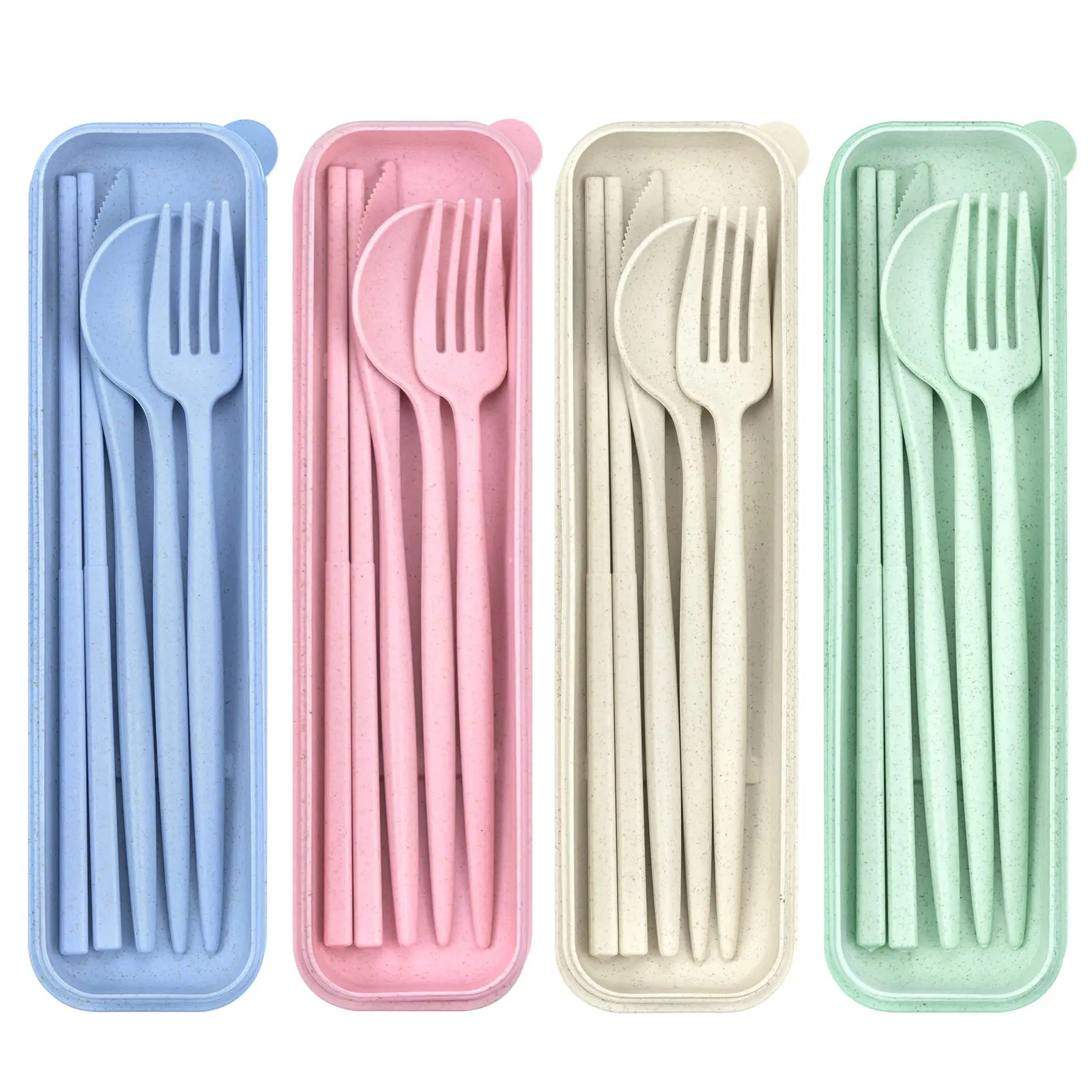 4 Sets Travel Utensils with Case - Reusable Cutlery Set for Lunch Box Accessories