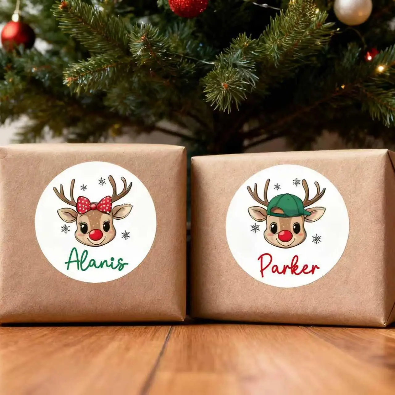 Personalized Reindeer Christmas Name Stickers, Xmas Name Label, Christmas Stickers on Present, Holiday Gift Labels