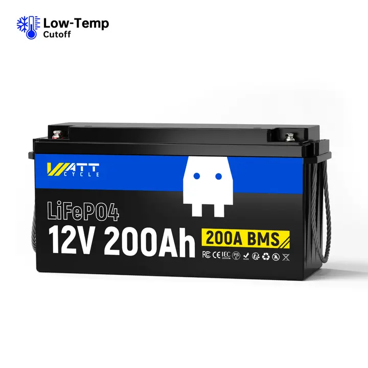 WattCycle 12V 200Ah Plus LiFePO4 Deep Cycle Battery | 200A BMS | 2560Wh | Low-temp Protection