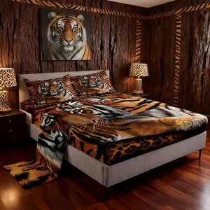 Tiger 3D Print Sheet Set,Wild Animals Bedding for Kids Teens Room Decor,Animal Fur Soft Bed Sheet Set with Deep Pocket Fitted Sheet + Flat Sheet
