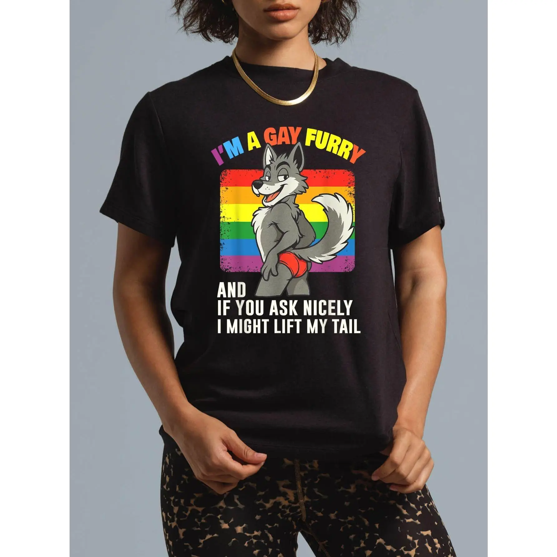 100% Cotton I'm A Gay Furry Pride Month Gay LGBTQ Rainbow Fox Furry T-Shirt Breathable Fabric pride  parade  outfits rainbow  outfits Women Tshirt