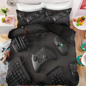 Modern Game Controller Print Set, 3 Piece (1 Duvet + 2 Pillowcases), Boys Teenage Gaming Bedding, Bedroom Bedding Set, Bed Sets Supplies, No Quilt Included