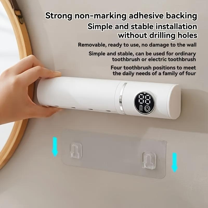 [Smart UV Toothbrush Sanitizer] 1pc Automatic Dual Sterilizer Smart UV Toothbrush Sanitizer - Wall-Mounted with Power Display, Rechargeable 1200mAh Lithium Polymer Battery, USB Charging, ≤36V for Bathroom Use