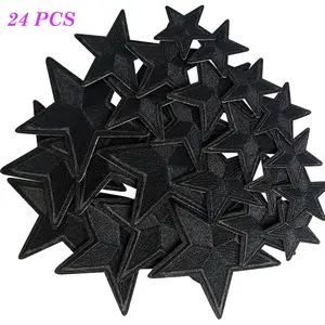 24PCS Embroidered Star Patches 3-sized Star Iron on Embroidery Patches Black Star White Star Blue Star Iron on Appliques for Decoration on Clothes, Bags, Hats etc.