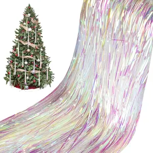 22 Inch Christmas Tree Icicles Tinsel 6000 Strands White Tinsel Foil Fringe Icicles Shiny Iridescent Icicle Tinsel for Xmas Tree Holiday Birthday Party Wedding Decorations