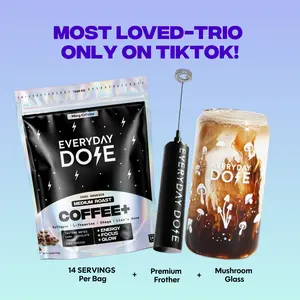 14 Serving Medium Roast + Frother + Glass Mushy Cup