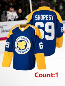 Men's Vintage Loose-Fit V-Neck Long Sleeve Ice Hockey Jersey with Letter Embroidery, Casual Fall & Winter Sportswear for Training Jersey Shirt