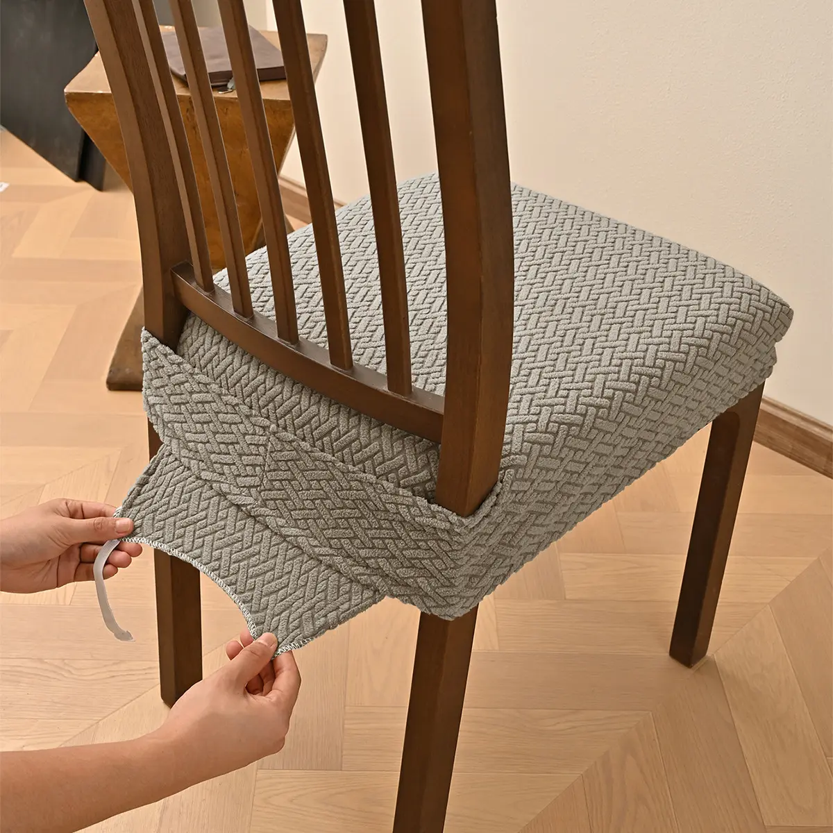 Classic Polyester Fiber Plaid Jacquard Weave Dining Chair Slipcovers, Non-Slip Double Elastic Seat Protectors with Buckle for Home Interior Dining Room Use, Chair Protector Decor, Euro/Amer., Buckle Secure Fit