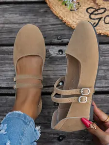 New Women's Flat Shoes, Flat Round Toe, Plain Color Versatile Design, Fashionable Comfortable Footwear, Casual Flats, Buckle Accessory, Perfect for Home Use