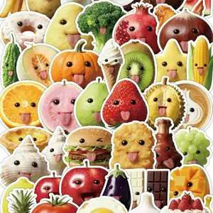 50 colorful food stickers, abstract head portrait cartoon stickers, featuring funny expressions, can be personalized, Customizable stickers, made of high-definition waterproof material, suitable for refrigerators, lunch boxes, thermos cups