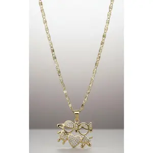 New Style Gold Plated Dainty "Boy Girl Children" on 21 or 23 Inch Cut Chain