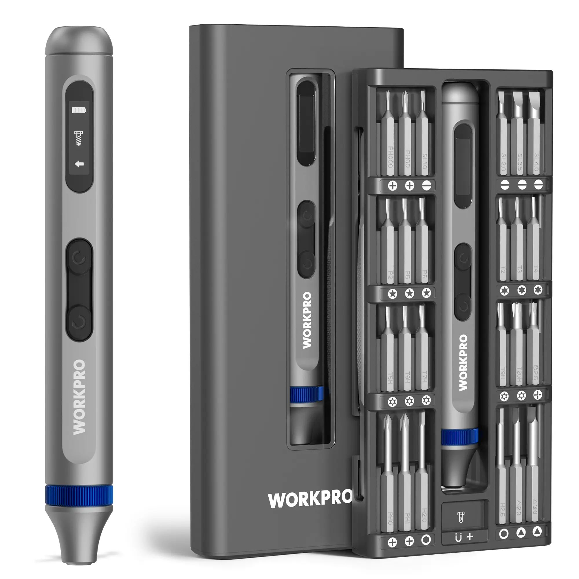 #toolupgrade WORKPRO Mini Electric Screw Driver, 3.7V Rechargeable Electric Precision Screwdriver with Magnetizer, Max 0.3N.m, 48 S2 Steel Bits & 1 Pointed Tweezers & 1 Metal Spudger for Electronics Phone Camera
