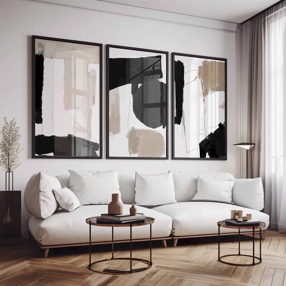 Modern Neutral Abstract Gallery Wall Art Set of 3 Neutral Nordic Prints Modern Abstract Art Black Beige Japandi Printable Abstract Art UNFRAMED