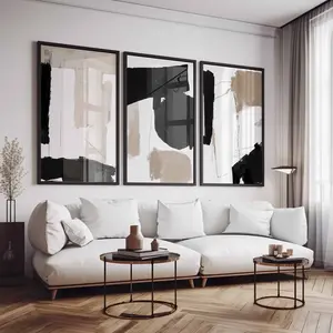 Modern Neutral Abstract Gallery Wall Art Set of 3 Neutral Nordic Prints Modern Abstract Art Black Beige Japandi Printable Abstract Art UNFRAMED