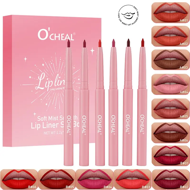 6-piece nude color lip liner makeup set, long-lasting waterproof and non-smudging, smooth and non-stuck lip shape, matte matte lip pencil, Lipliner, Lip Liner Kit, a must for makeup novices